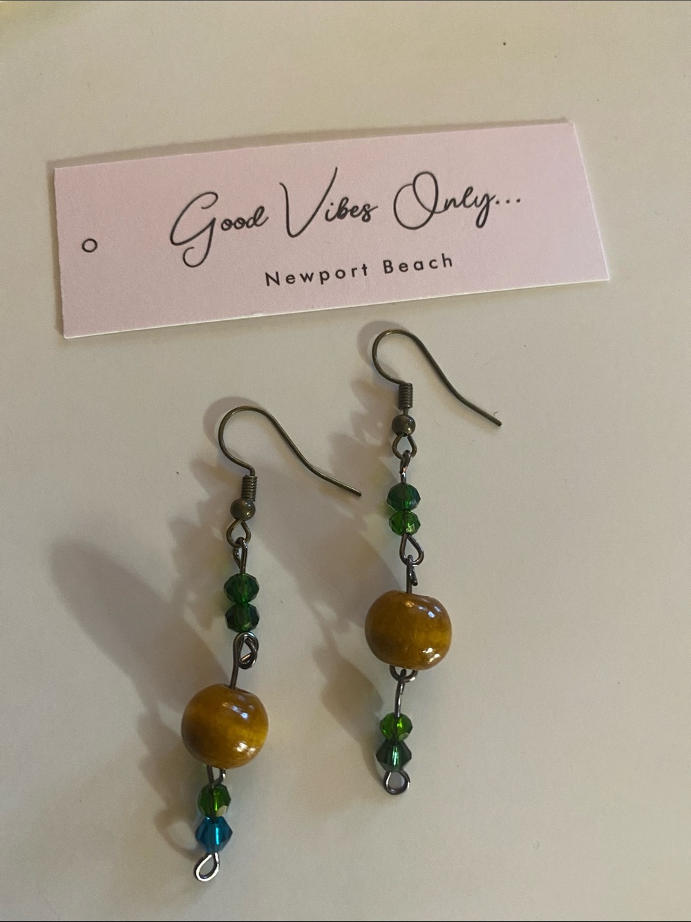 Good Vibes Only Newport Beach Green and Brown Beaded Drop Earrings